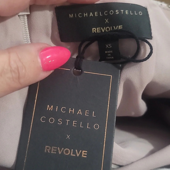 Michael Costello x revolve pink rose floral gray grey faux wrap mini skirt xs nw - Picture 3 of 4